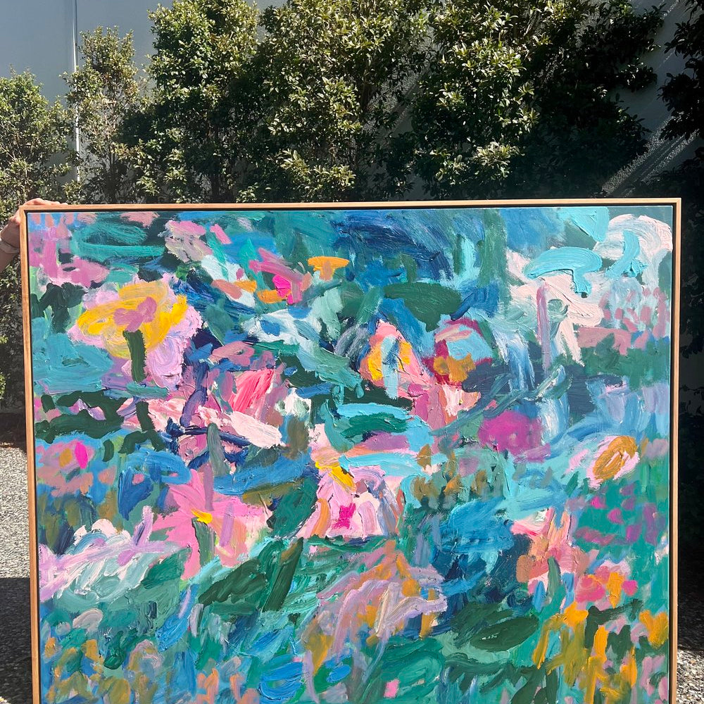 MOVING HEART Acrylic on canvas, 123cm x 153cm, framed in Raw Oak from Brisbane framing.