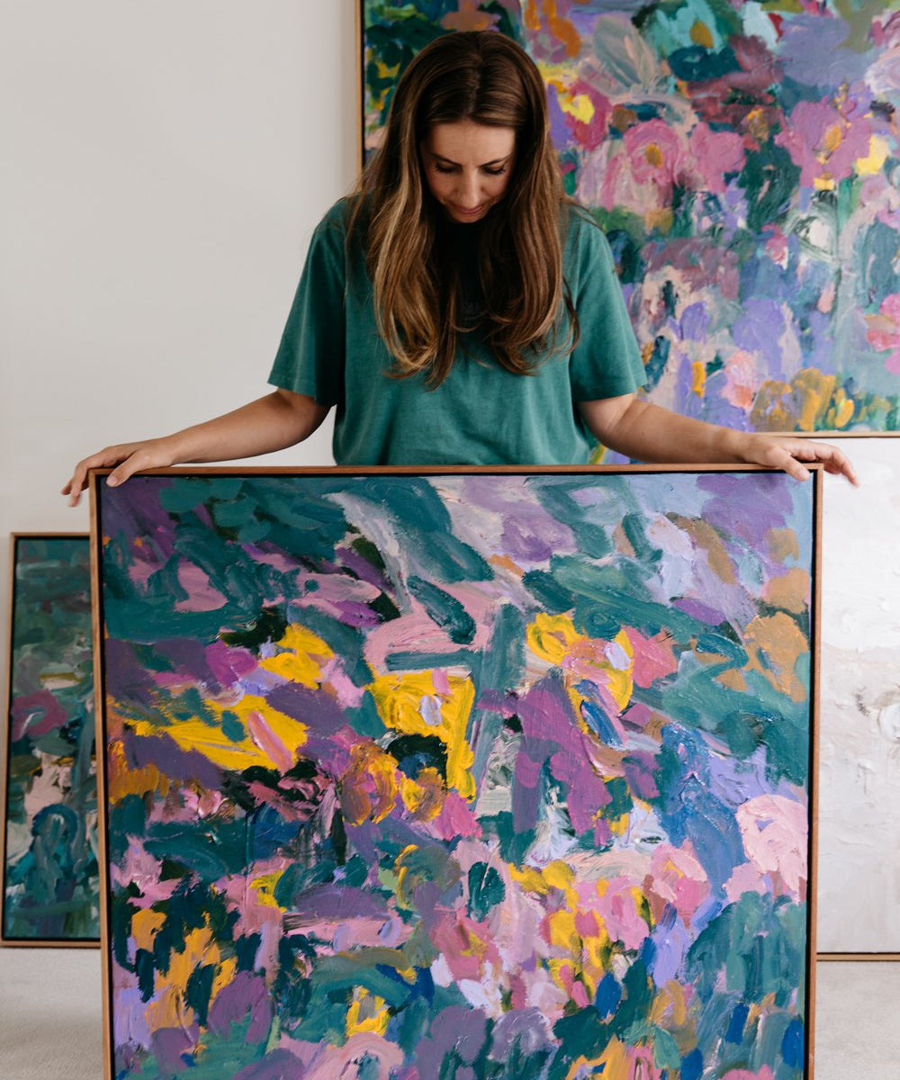 PATTERNS Acrylic on canvas, 103cm x 103cm, framed in Raw Oak from Brisbane framing.