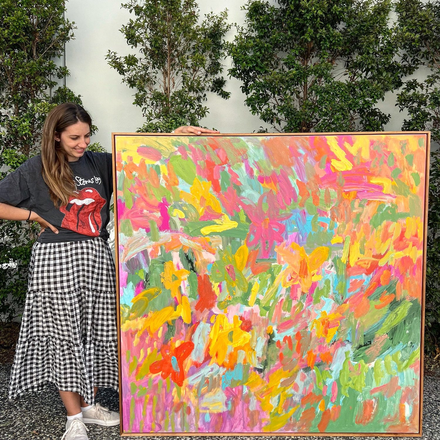 CELESTE Acrylic on canvas, 153cm x 153cm, framed in Raw Oak from Brisbane framing.