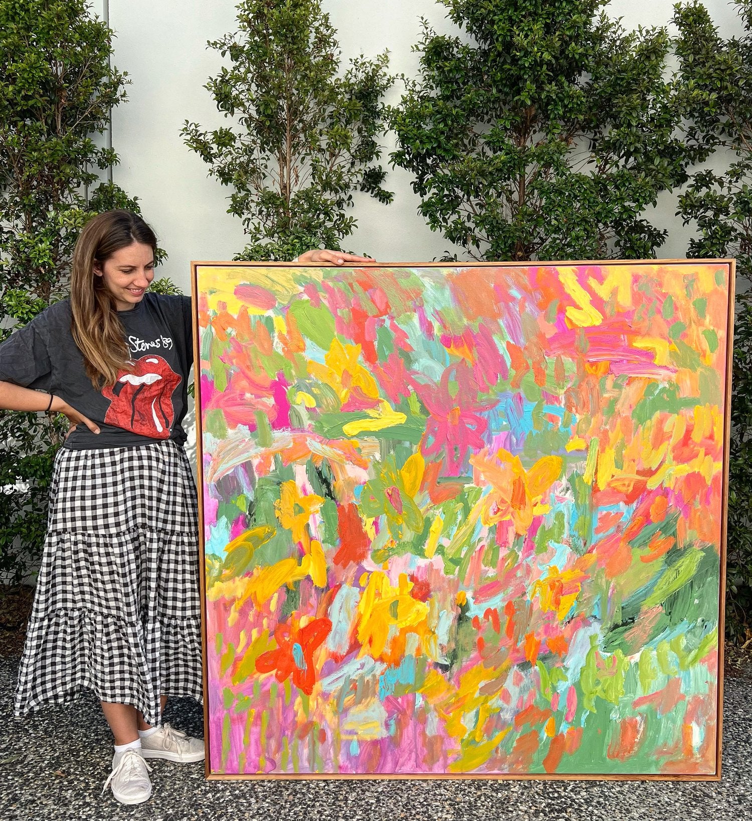 CELESTE Acrylic on canvas, 153cm x 153cm, framed in Raw Oak from Brisbane framing.