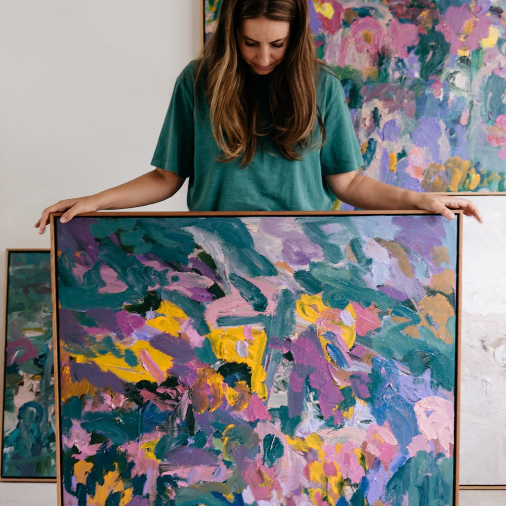 PATTERNS Acrylic on canvas, 103cm x 103cm, framed in Raw Oak from Brisbane framing.